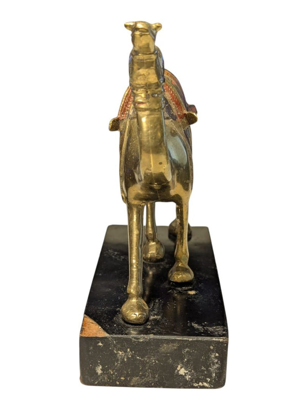 Brass Camel Figurine on Black Wood Base