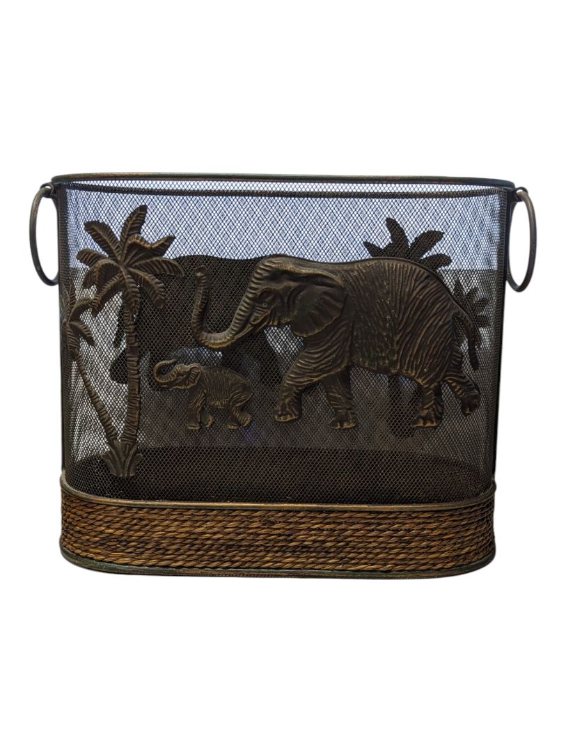 Elephant & Palm Tree Metal Mesh Magazine Basket