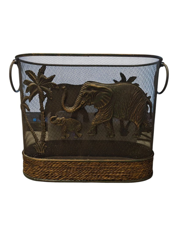 Elephant & Palm Tree Metal Mesh Magazine Basket