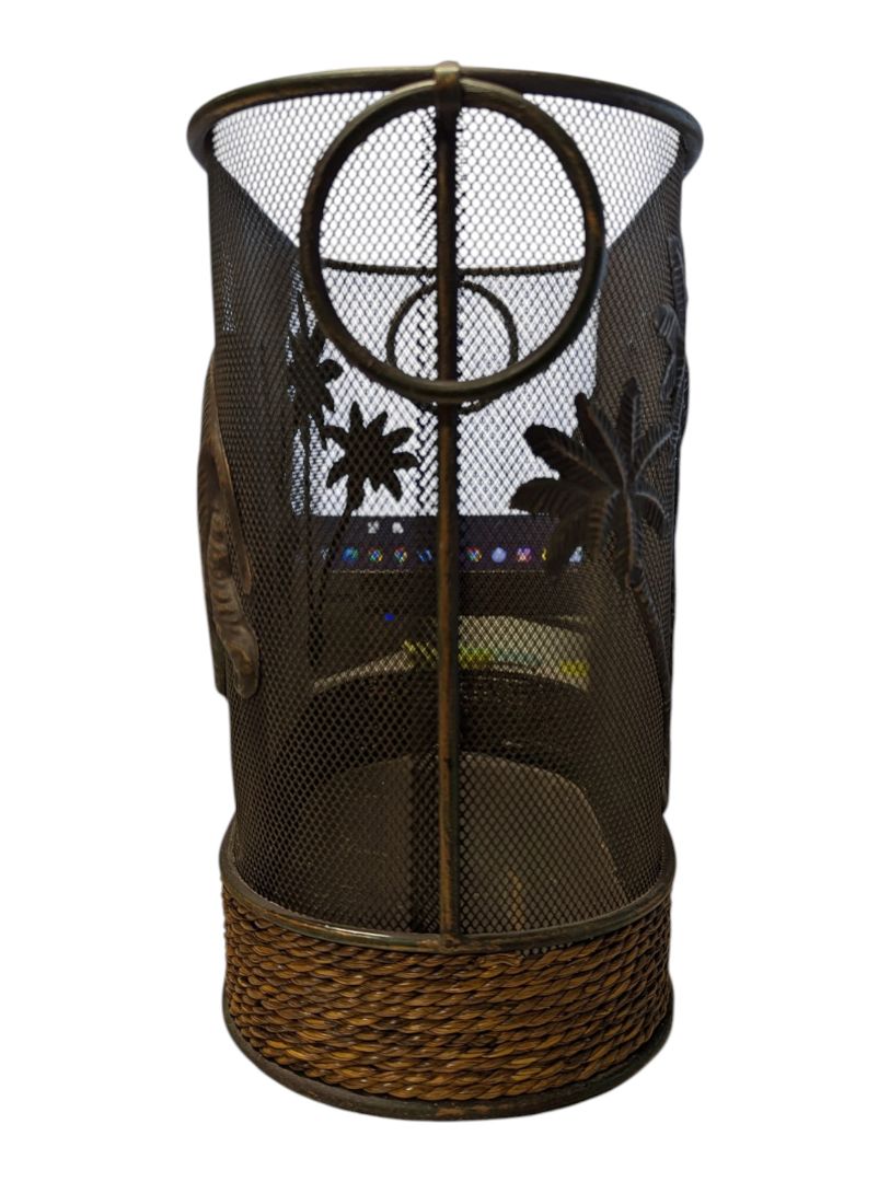 Elephant & Palm Tree Metal Mesh Magazine Basket
