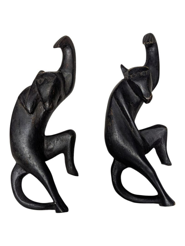 Pair of Hand-Carved Wooden Monkey Figures