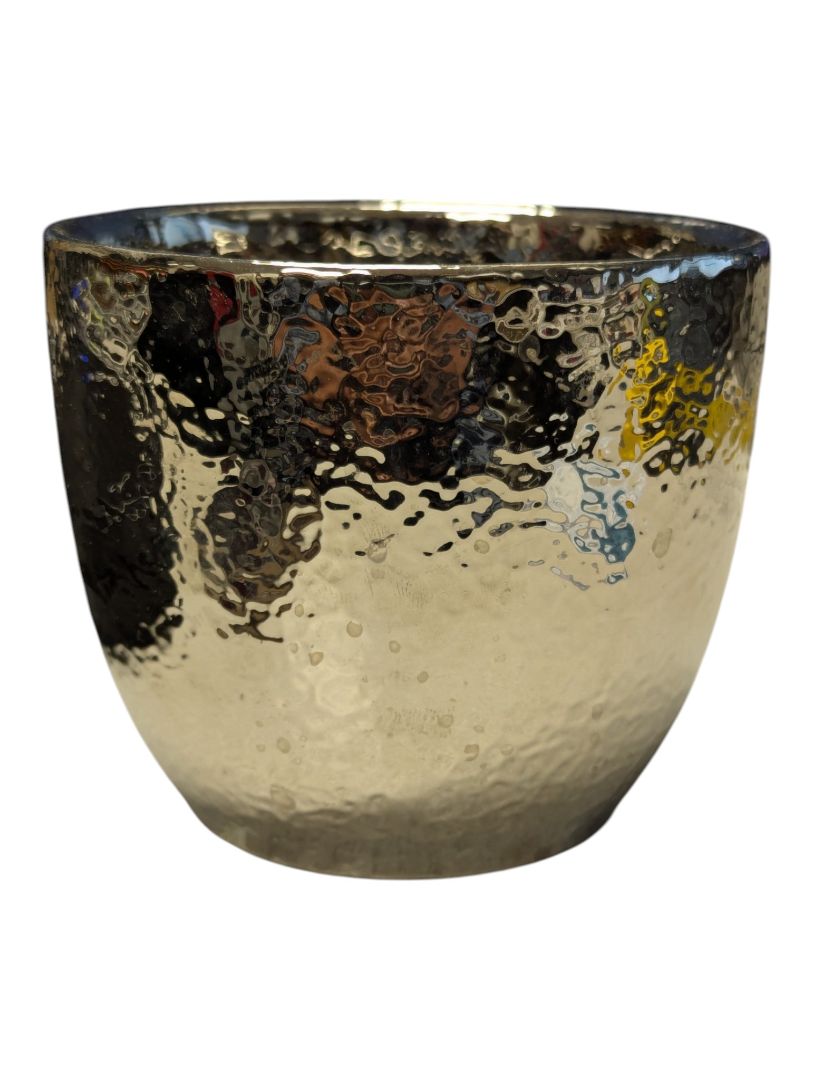 Hammered Silver-Tone Metal Decorative Bowl