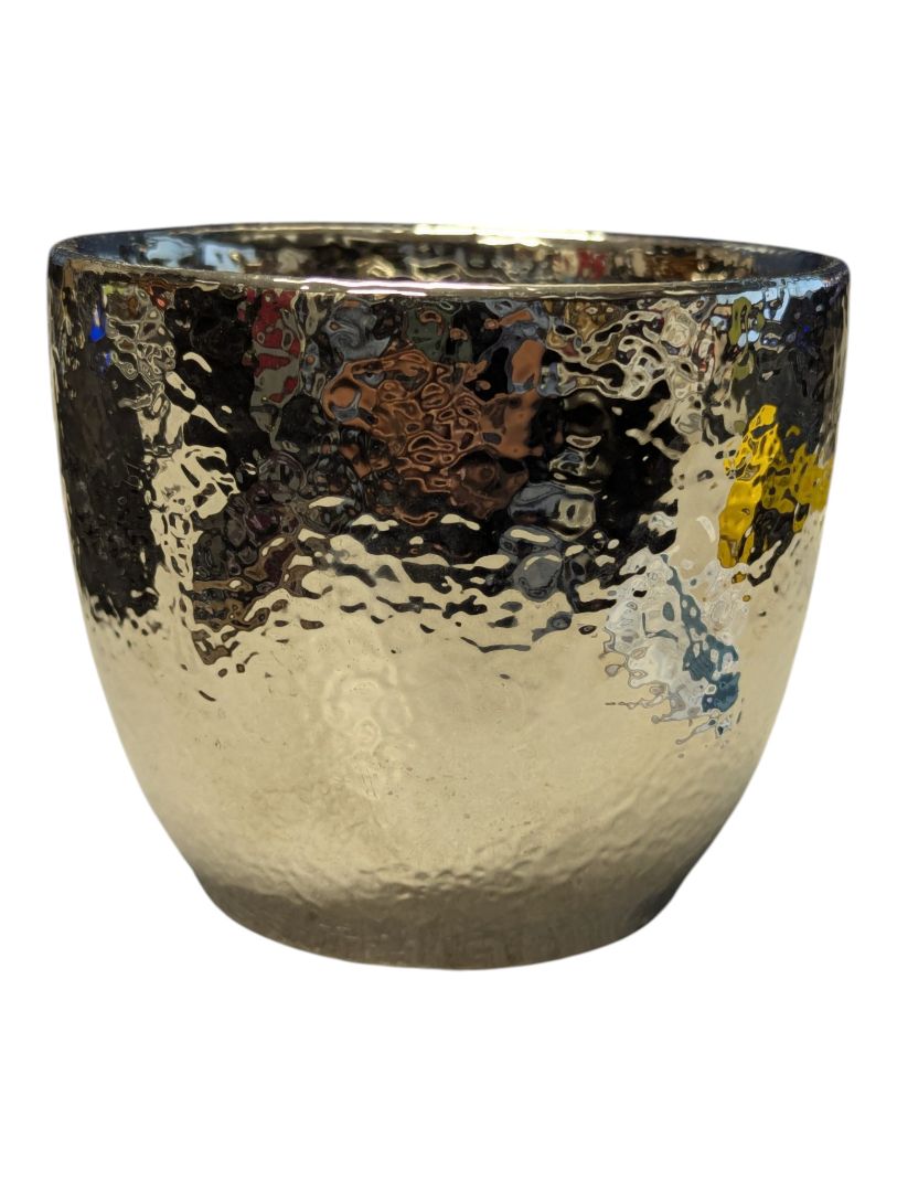 Hammered Silver-Tone Metal Decorative Bowl