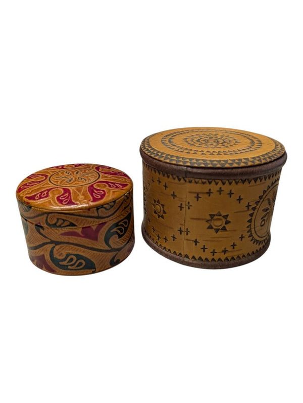 Vintage Russian-Style Decorated Round Keepsake Boxes – Set of 2