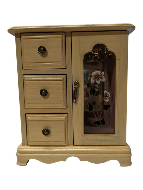 Gunther Mele Wooden Jewelry Armoire with Floral Glass Door