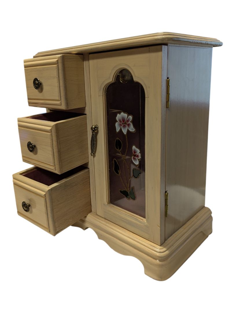 Gunther Mele Wooden Jewelry Armoire with Floral Glass Door
