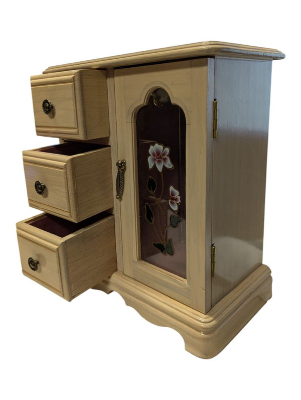 Gunther Mele Wooden Jewelry Armoire with Floral Glass Door