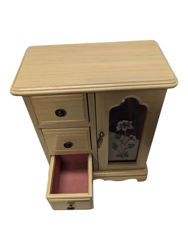 Gunther Mele Wooden Jewelry Armoire with Floral Glass Door