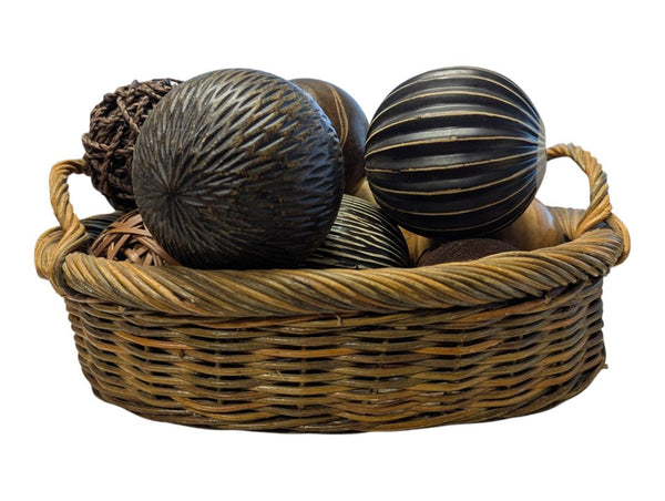 Decorative Woven Basket with Assorted Orb Fillers