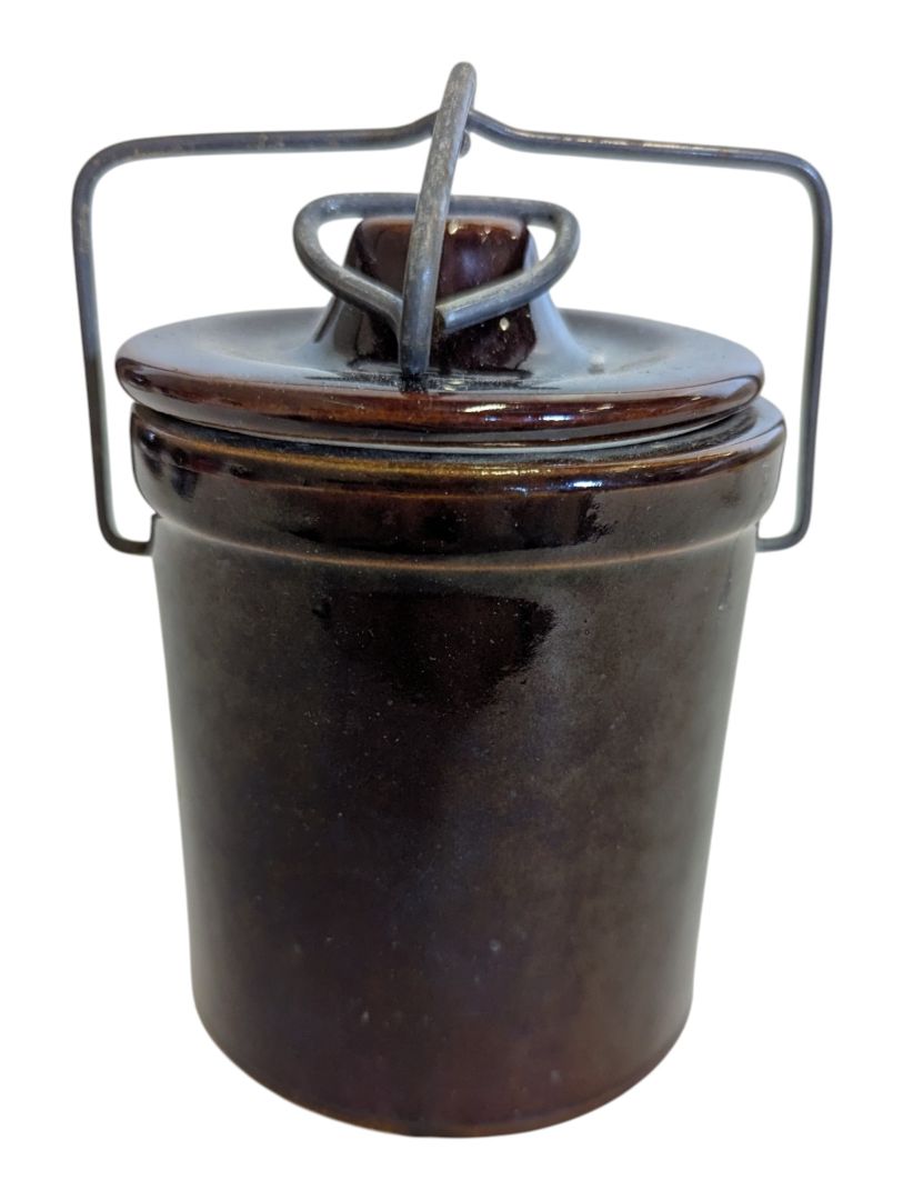Vintage 1970s Brown Glazed Stoneware Cheese Crock / Preserve Pot