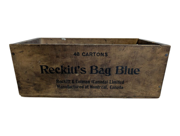 Vintage Reckitt’s Bag Blue Wooden Advertising Crate