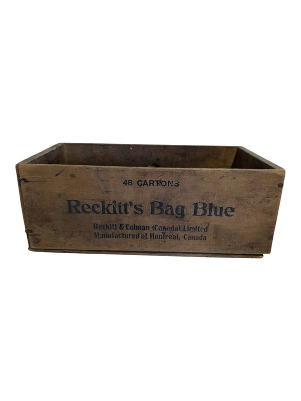 Vintage Reckitt’s Bag Blue Wooden Advertising Crate