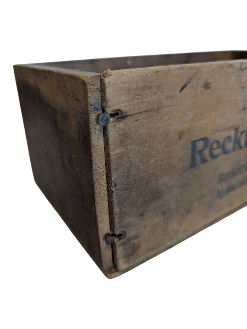 Vintage Reckitt’s Bag Blue Wooden Advertising Crate