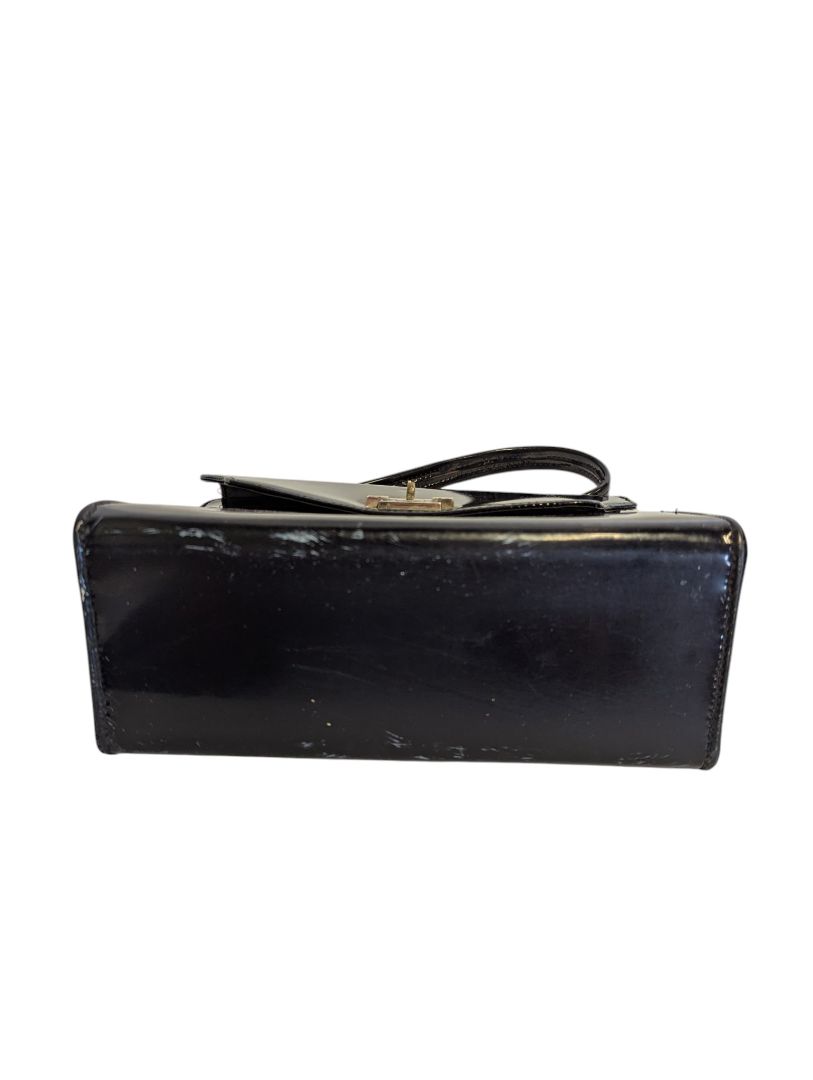 Vintage Black Patent Finish Structured Handbag