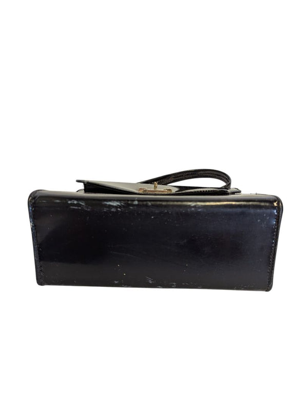 Vintage Black Patent Finish Structured Handbag