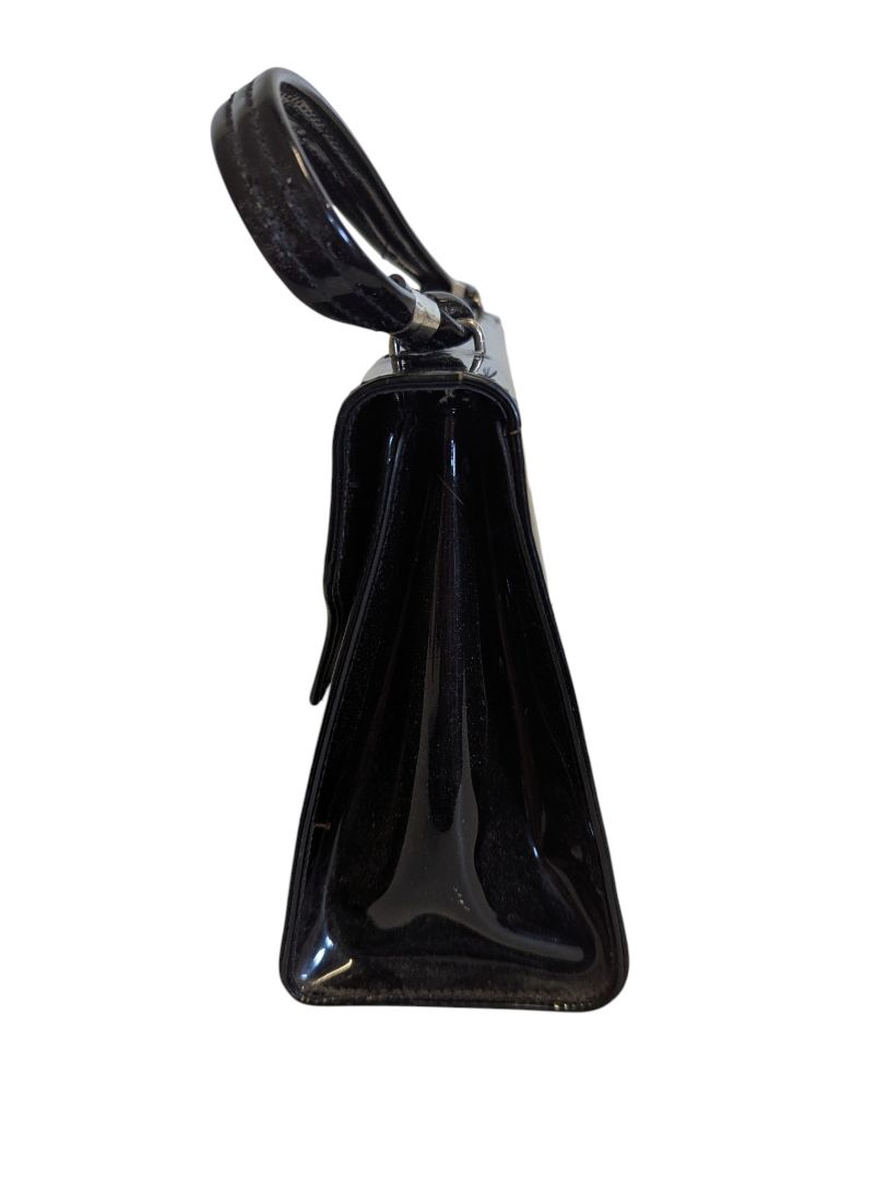 Vintage Black Patent Finish Structured Handbag