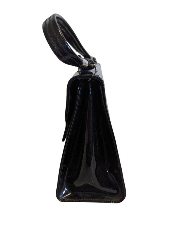 Vintage Black Patent Finish Structured Handbag