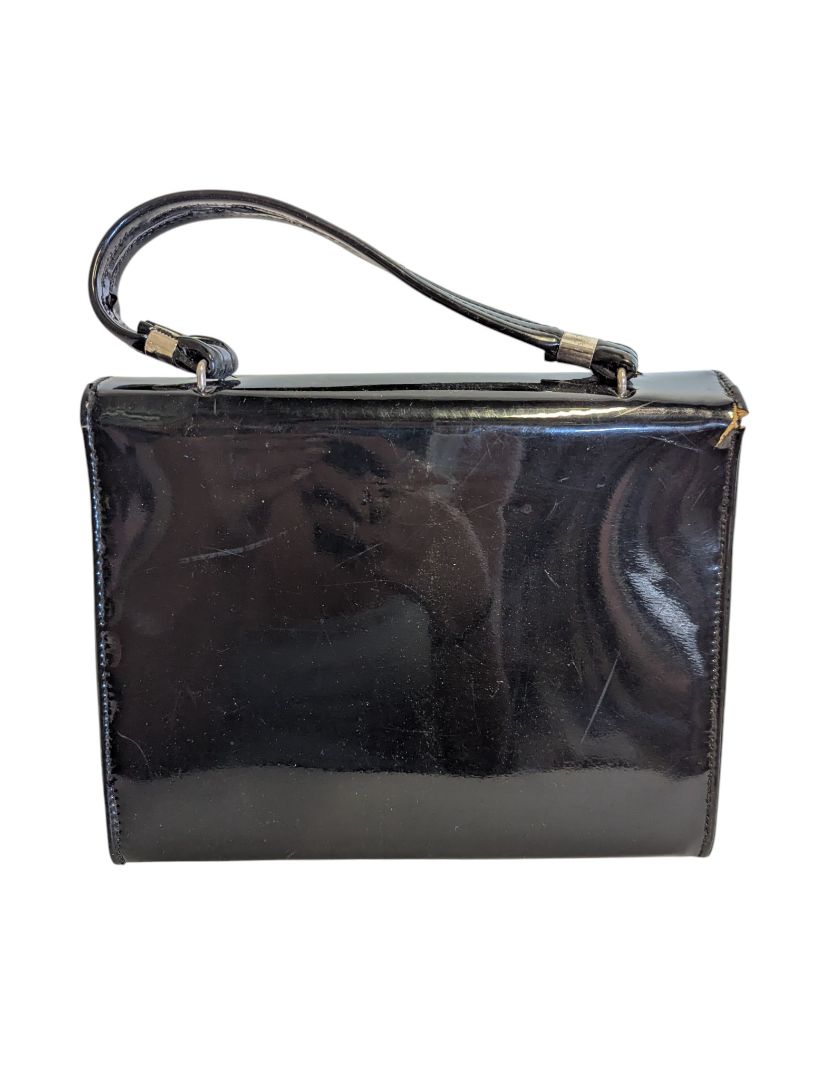 Vintage Black Patent Finish Structured Handbag