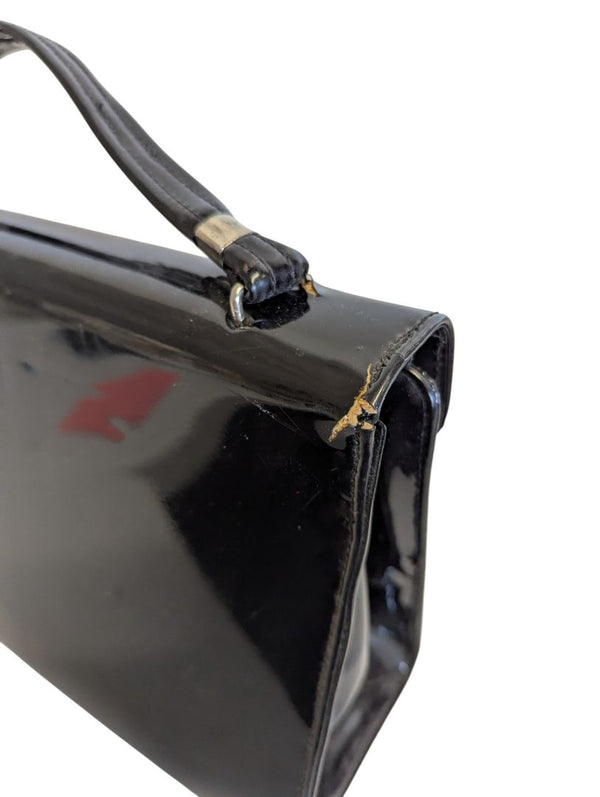 Vintage Black Patent Finish Structured Handbag