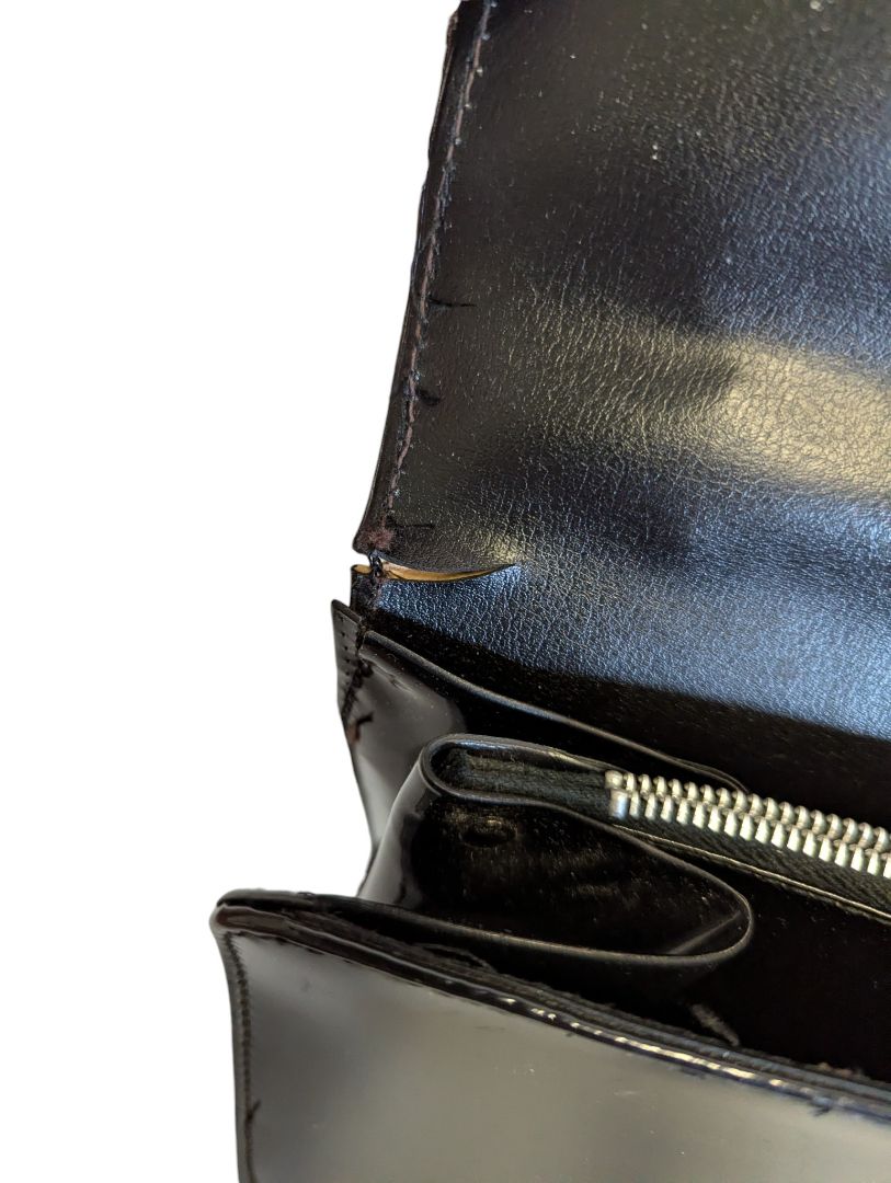 Vintage Black Patent Finish Structured Handbag