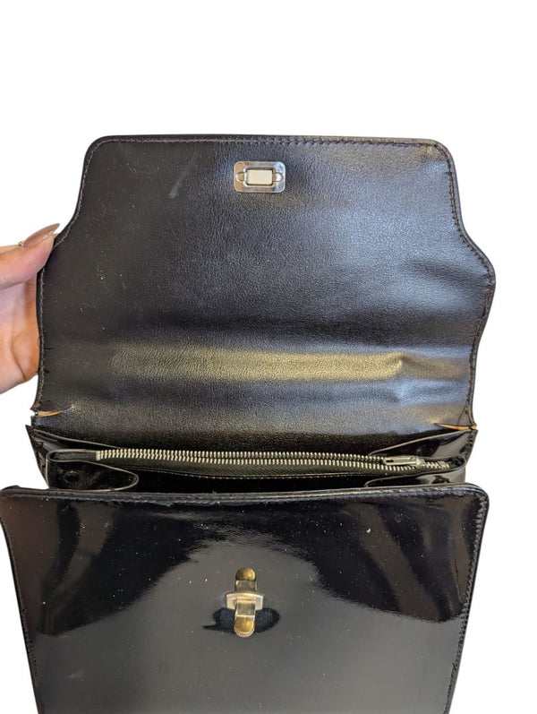 Vintage Black Patent Finish Structured Handbag