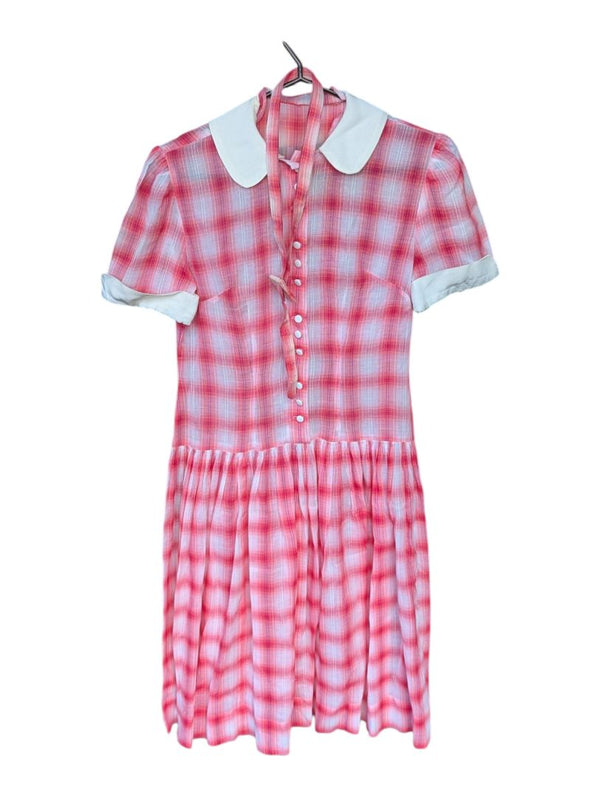 Vintage Pink Plaid Peter Pan Collar Dress