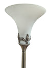 Vintage Brass-Tone Torchiere Floor Lamp with Frosted Glass Shade