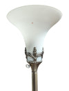 Vintage Brass-Tone Torchiere Floor Lamp with Frosted Glass Shade