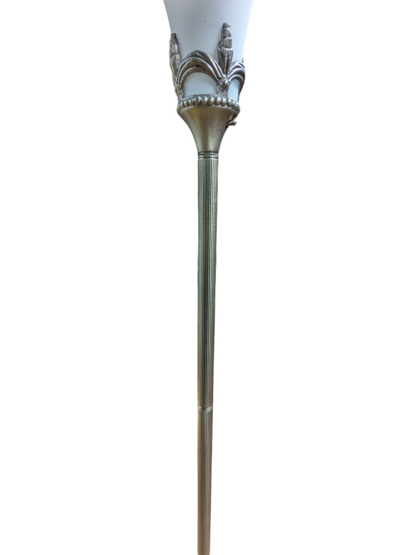Vintage Brass-Tone Torchiere Floor Lamp with Frosted Glass Shade