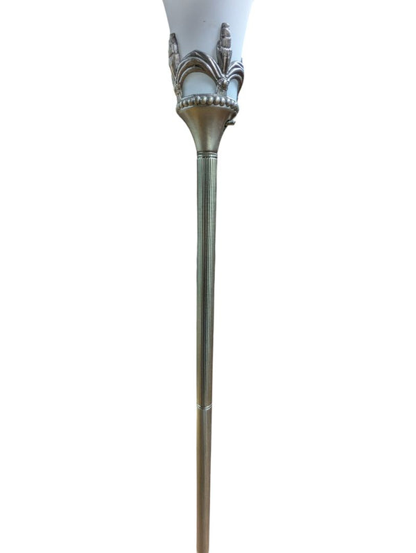 Vintage Brass-Tone Torchiere Floor Lamp with Frosted Glass Shade