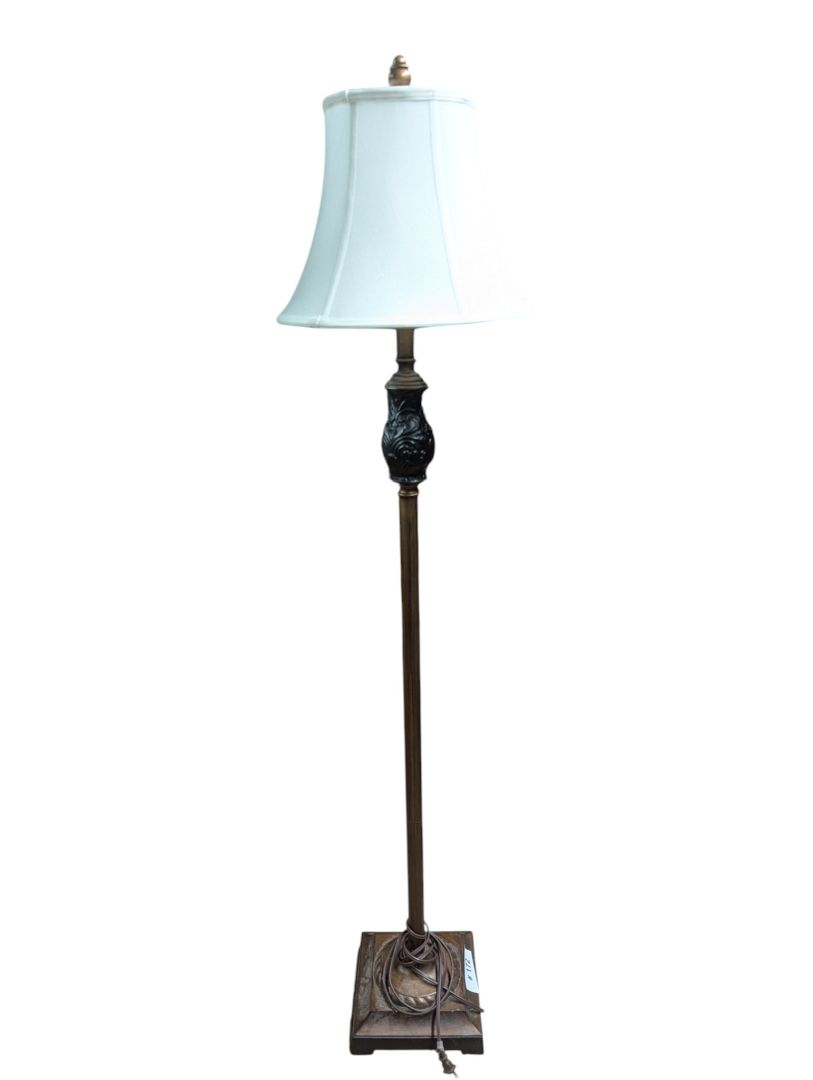 Traditional Bronze-Tone Floor Lamp with Carved Accent