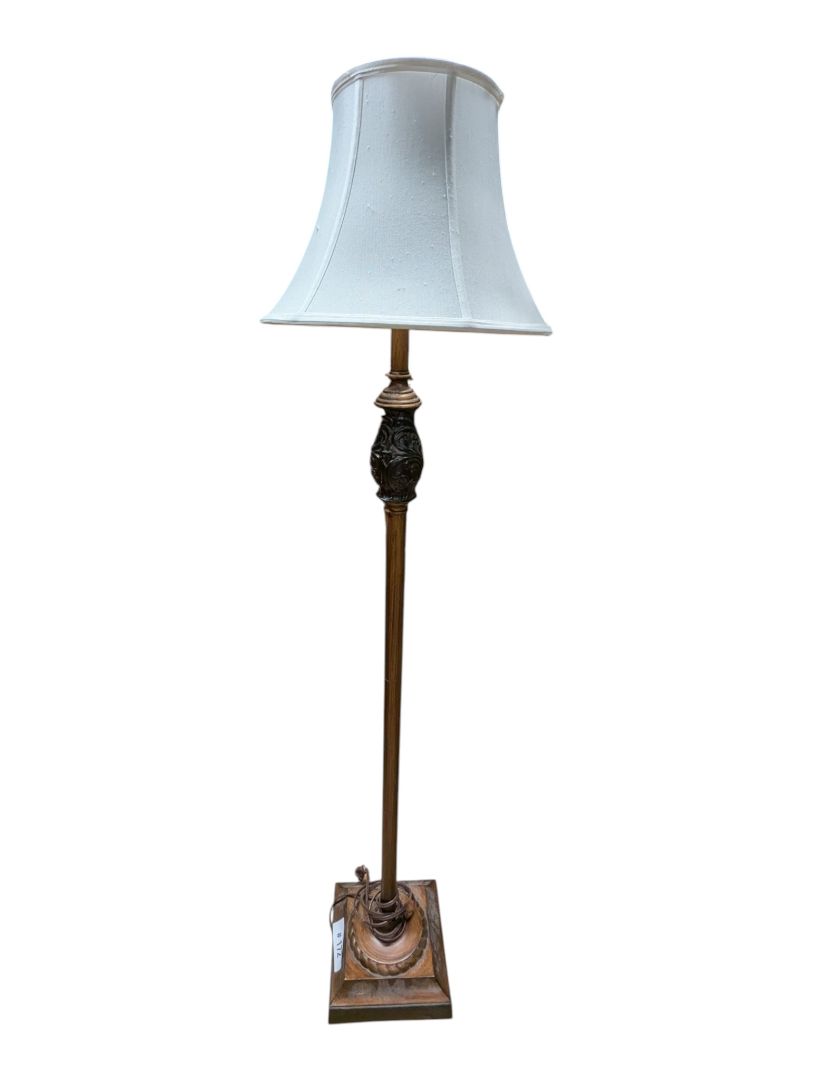 Traditional Bronze-Tone Floor Lamp with Carved Accent