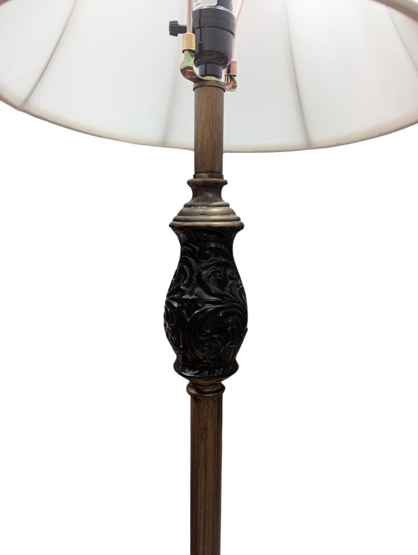 Traditional Bronze-Tone Floor Lamp with Carved Accent
