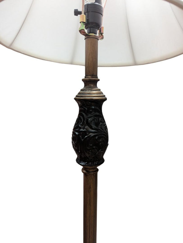 Traditional Bronze-Tone Floor Lamp with Carved Accent