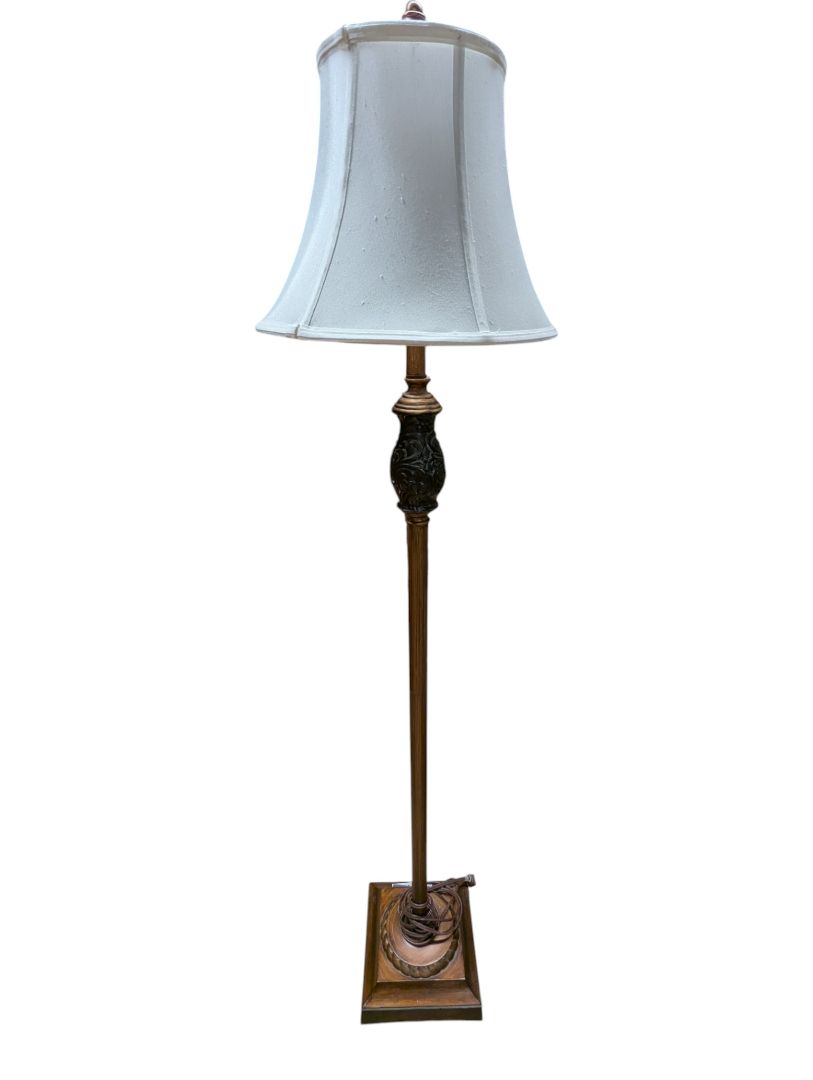 Traditional Bronze-Tone Floor Lamp with Carved Accent