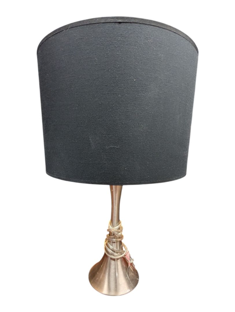 Modern Brushed Metal Table Lamp with Black Shade