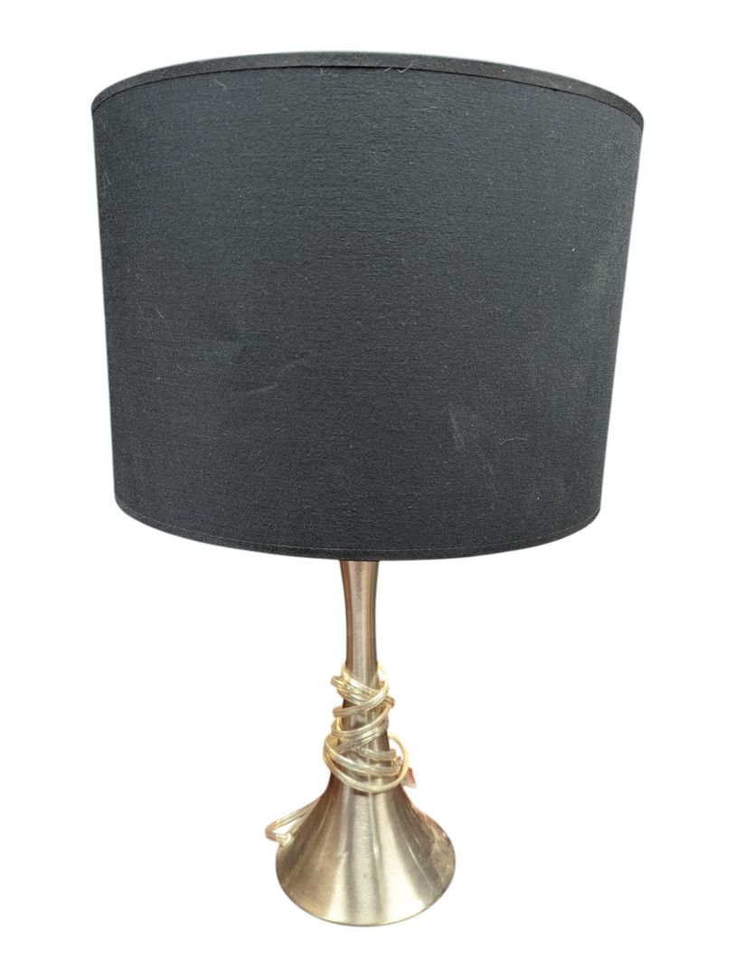 Modern Brushed Metal Table Lamp with Black Shade