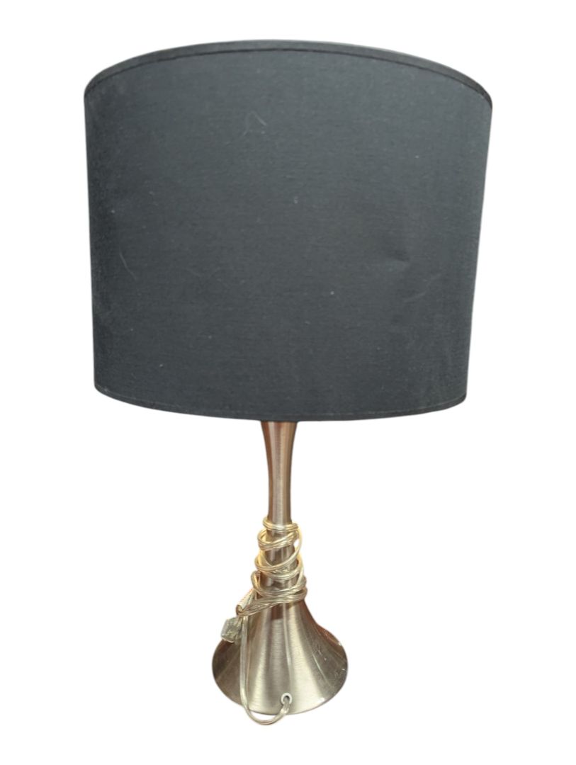 Modern Brushed Metal Table Lamp with Black Shade