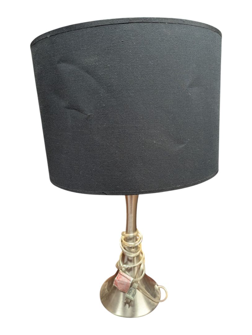Modern Brushed Metal Table Lamp with Black Shade