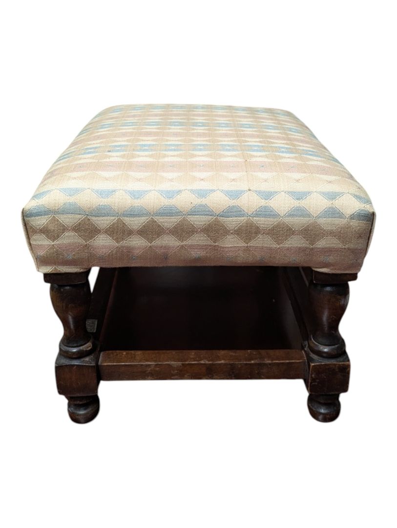 Vintage Upholstered Wood Footstool