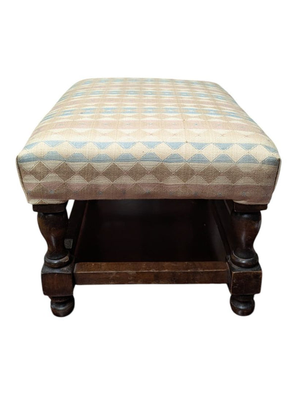 Vintage Upholstered Wood Footstool