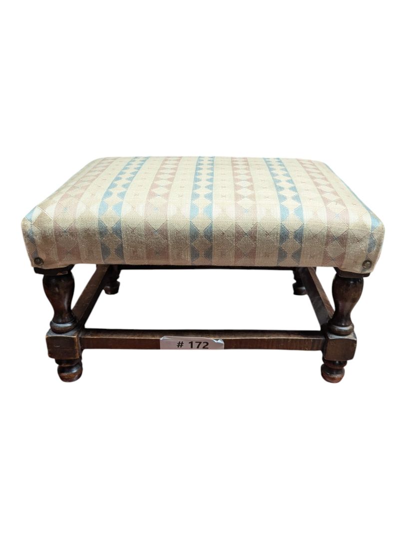 Vintage Upholstered Wood Footstool