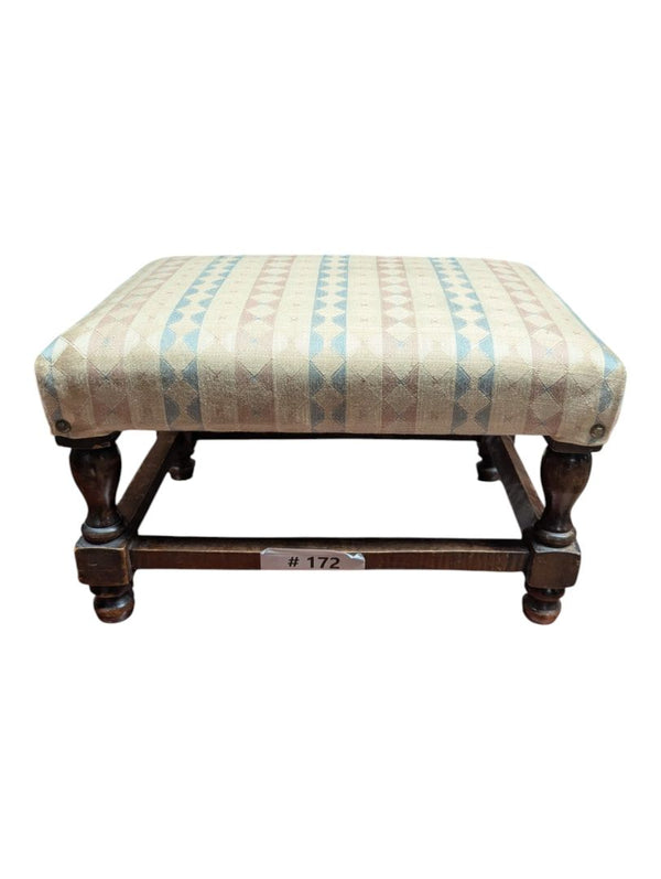 Vintage Upholstered Wood Footstool