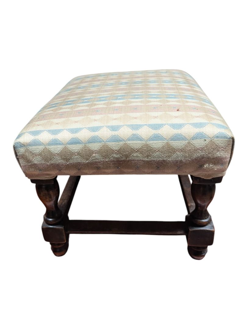 Vintage Upholstered Wood Footstool