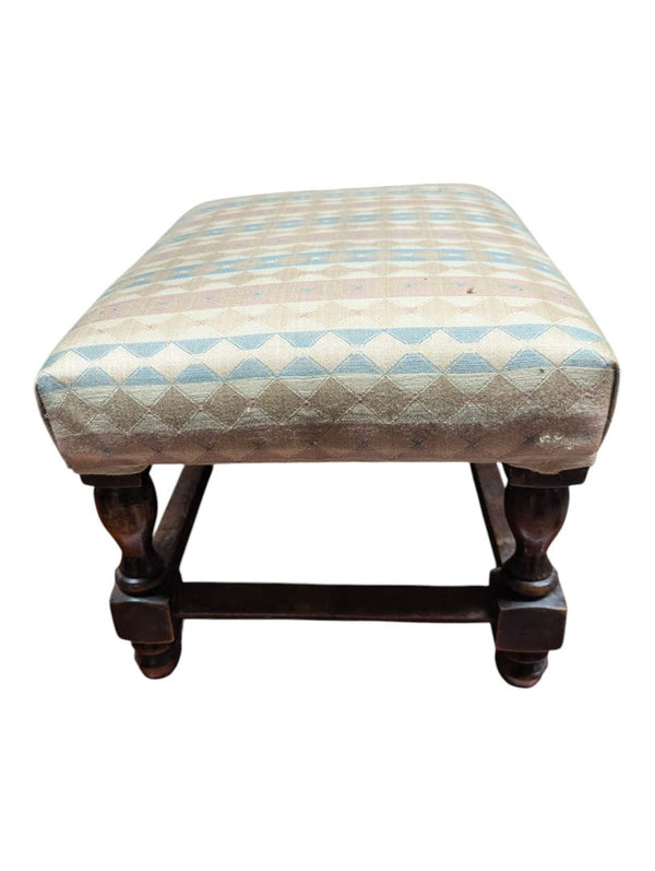 Vintage Upholstered Wood Footstool
