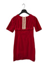 Red Short Sleeve Dress with White Lace Detail
