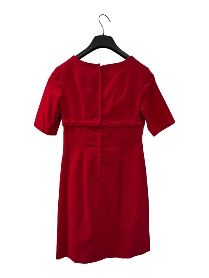 Red Short Sleeve Dress with White Lace Detail