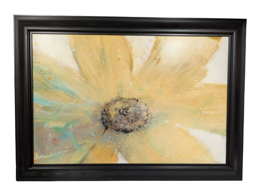 Signed Abstract Floral Artwork in Black Frame