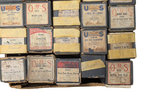 Large Lot of 34 Vintage Player Piano Music Rolls