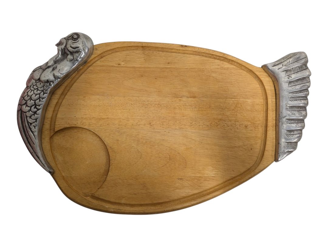 Turkey-Shaped Wood Serving Board with Metal Accents